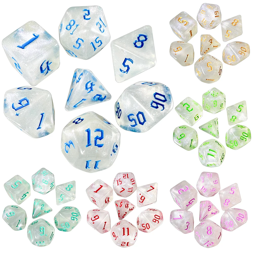 Polyhedral dice set Dice rpg Special starlight effect Amazing retro font style 7 dices set for tabletop game Roll playing game