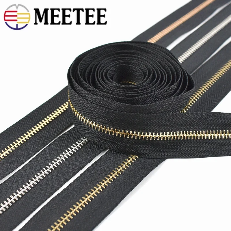 2/5/10Yards 5# Metal Zippers Tapes By The Meter Bag Jacket Clothes Decorative Zipper Repair Kit DIY Tailor Sewing Accessories