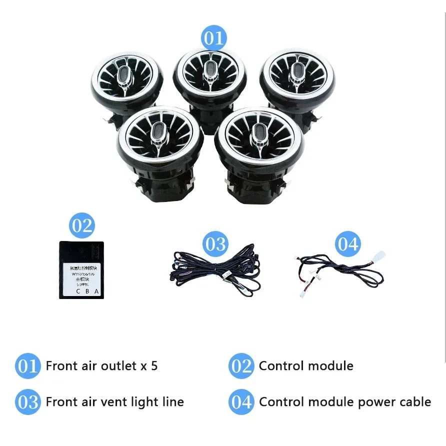 Luminous Front Turbine Air Vent Outlet 12 Colors Ambient Light For  B-class W246 GLA-class W156