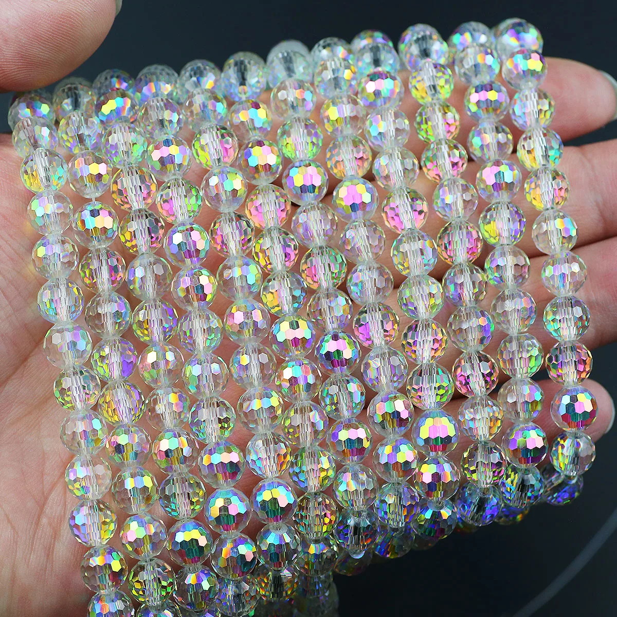 8MM 66-330PCS 96-sided Round Greenish pink Glass Crystal Beads Loose Spacers For Jewelry Making DIY Charms Bracelet Accessories 