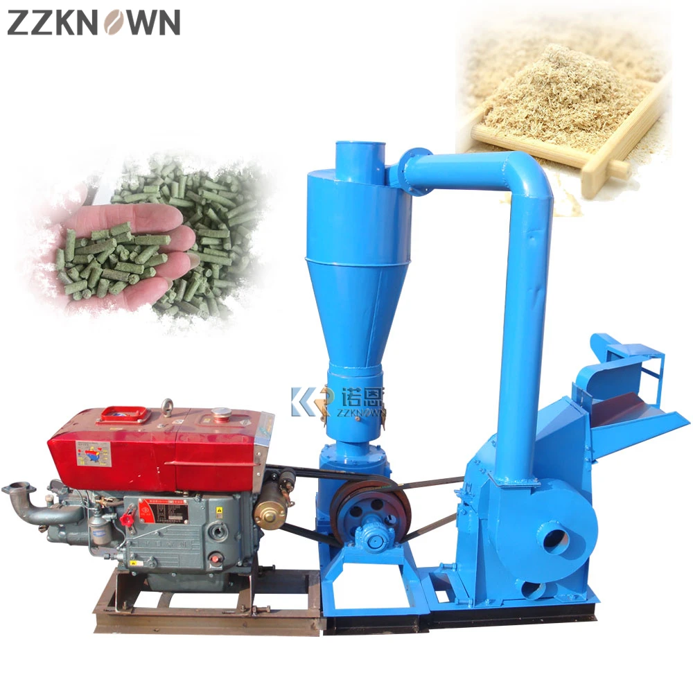 Automatic 100-150kg/h 22hp Diesel Combined Type Hammer Mill With Wood Pellet Press Pellet Making Machine Crusher