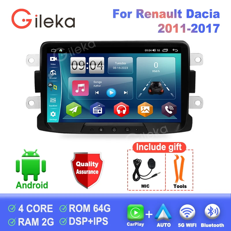 Radio Android Auto para Renault Dacia 2011-2017, Radio para Auto, Reproductor Multimedia Carplay, GPS, WiFi, BT, Autoradio