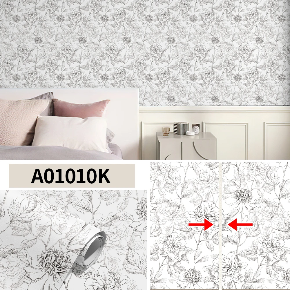 Classic Sketch Flower Background Removable Wallpaper Chic Decor Furniture Cabinet Sticker Vintage Waterproof Vinyl Contact Paper