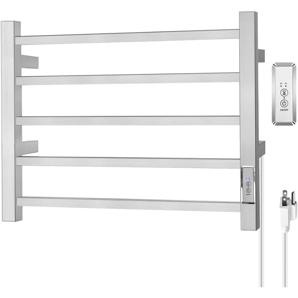 

Towel Warmer Rack, Heated Towel Racks for Bathroom Wall Mounted 5 Bar Stainless Steel Warmers with Hardwired & Plug-in and Built