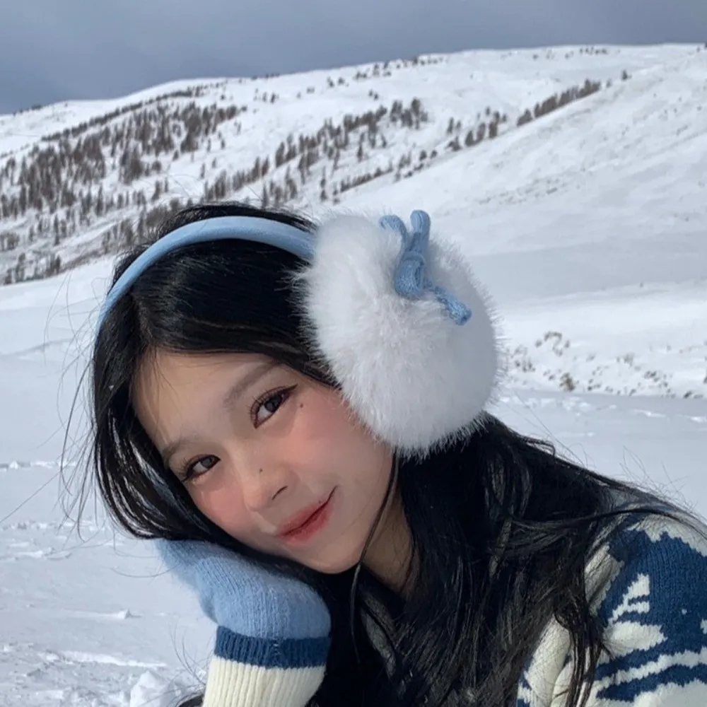 Addensare Bowknot Peluche Paraorecchie Morbidi Elastici Caldi Paraorecchie Tenere Al Caldo Antivento Inverno Scaldamani Attività All'aperto