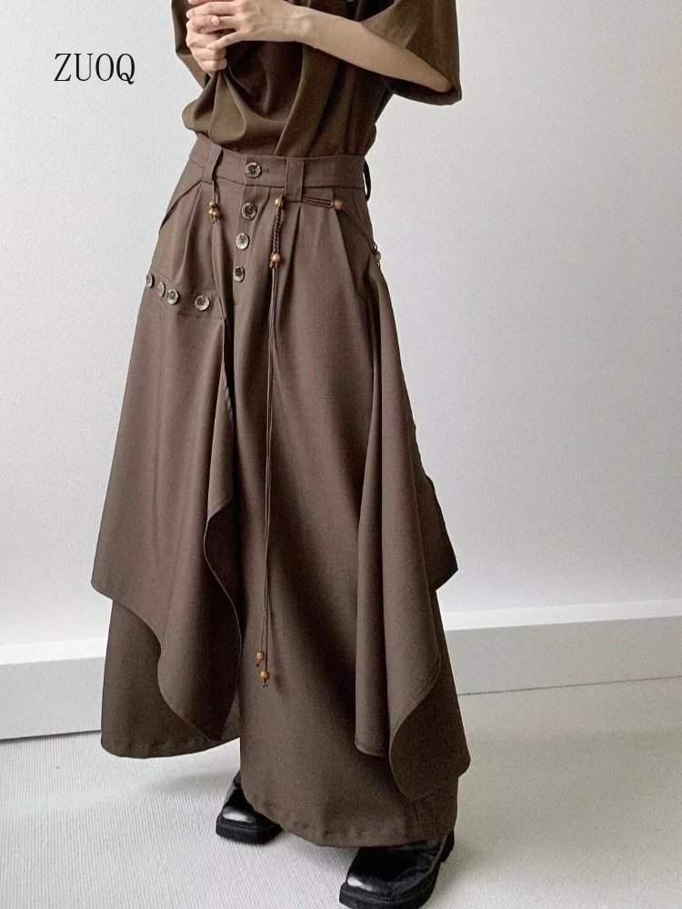 2025 High-end Multi-button Asymmetrical Women's Skirt Pants Unisex Pant-skirt Wide-leg Pant Woman