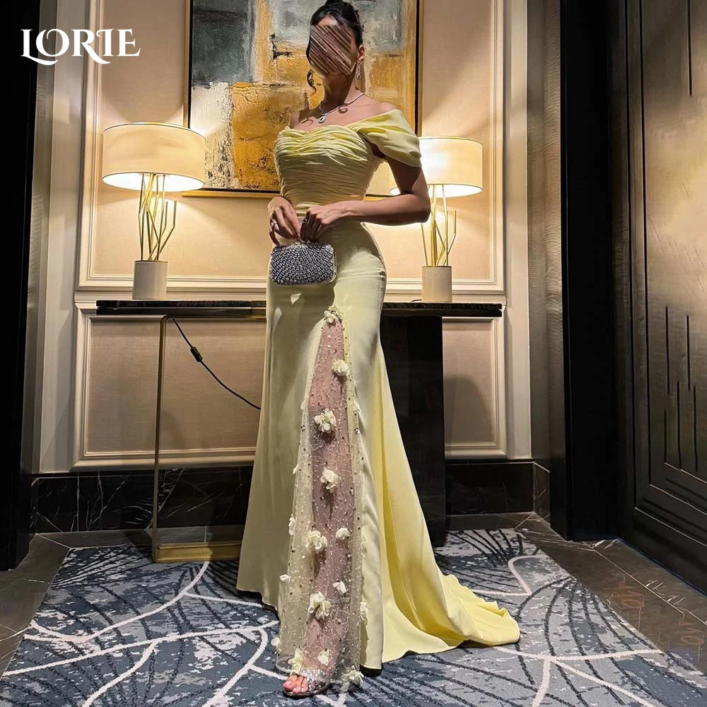 

LORIE 3D Flowers Evening Dresses Pale Yellow Strapless Prom Dresses Backless Women Clebrity Party Gown 2024 Club Party Dresses