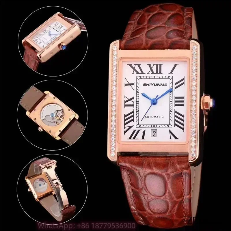 904L 31*41 мм мужские автоматические механические спортивные часы из нержавеющей стали, черные кожаные стеклянные часы