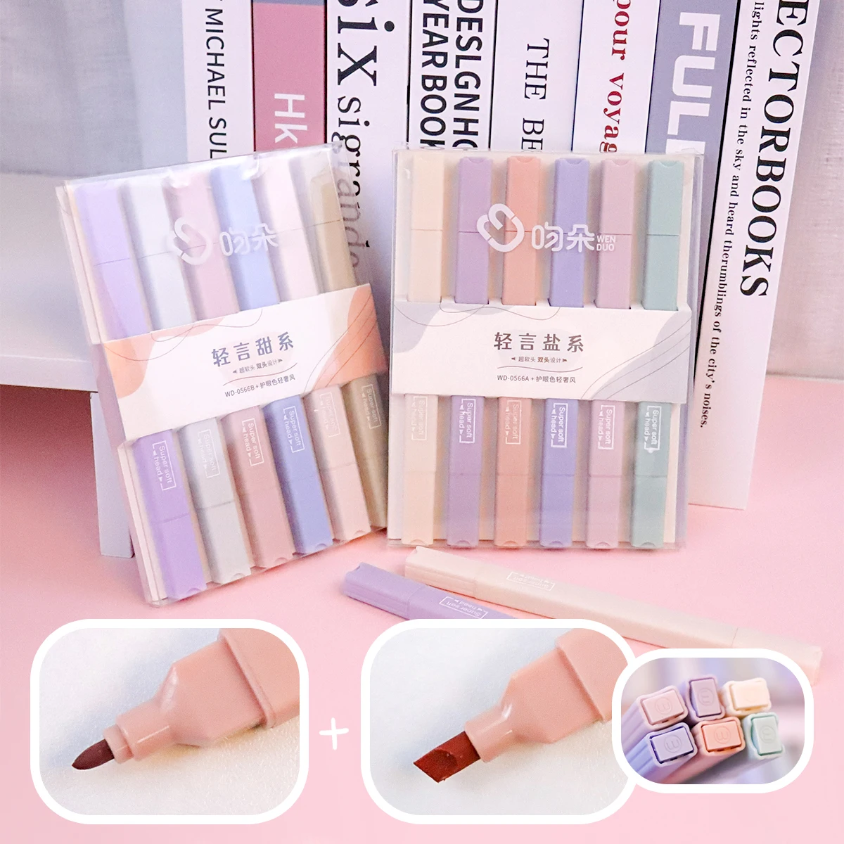 6 Pcs/Set Double Tip Highlighter Pens Kawaii Manga Markers Midliner Pastel Gel Set Stationery Journal Supplies Gel Pens