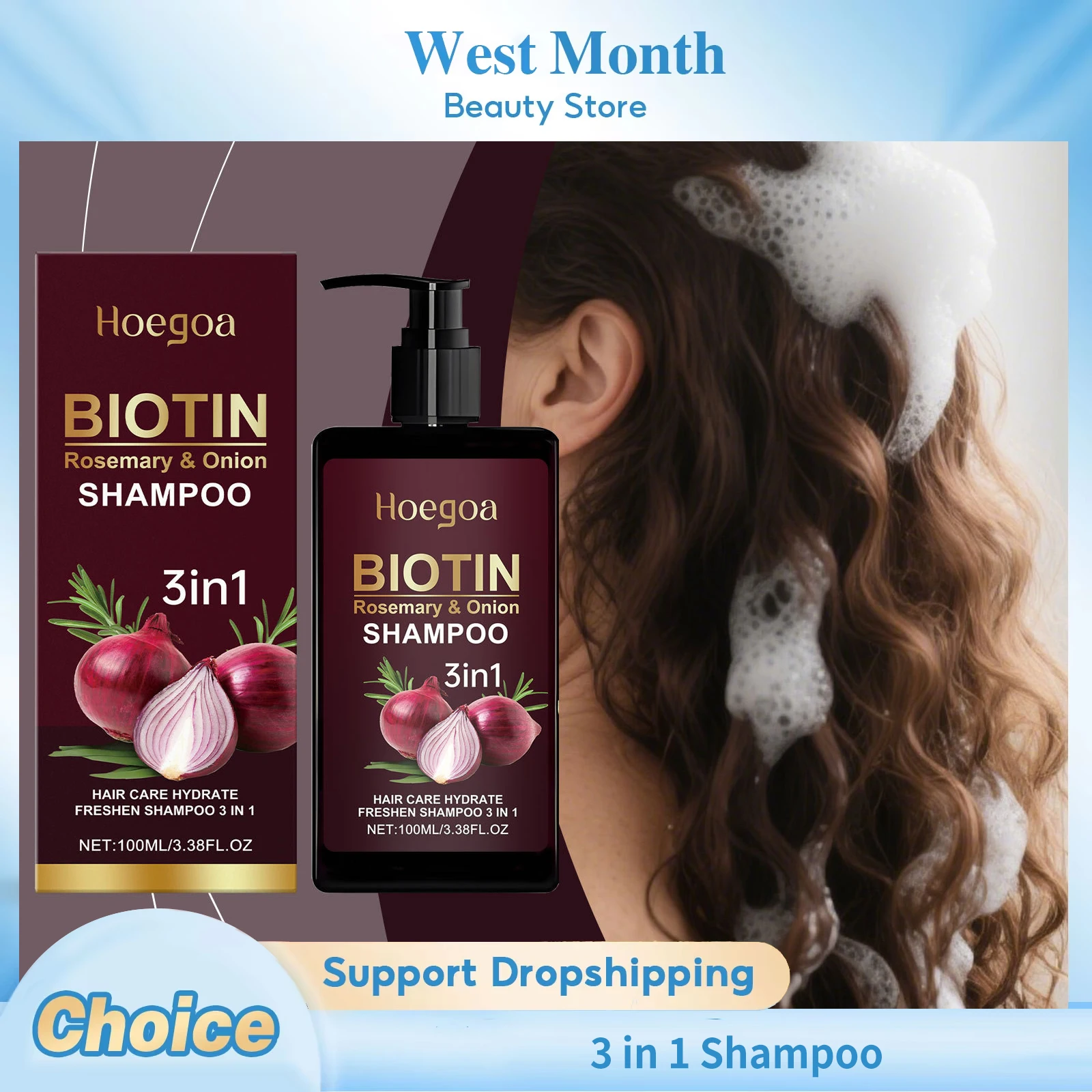 

3 in 1 Refreshing Shampoo Oil Control Dandruff Removal Deep Cleansing Nourishing Scalp Smooth Hair Red Onion Hydrating Shampoo