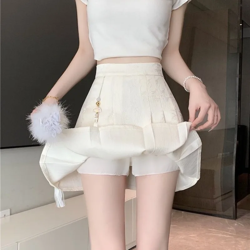 Dernières jupes d'été en Jacquard de Style traditionnel chinois pour femmes, taille haute, Slim plissée, grande taille, robes courtes