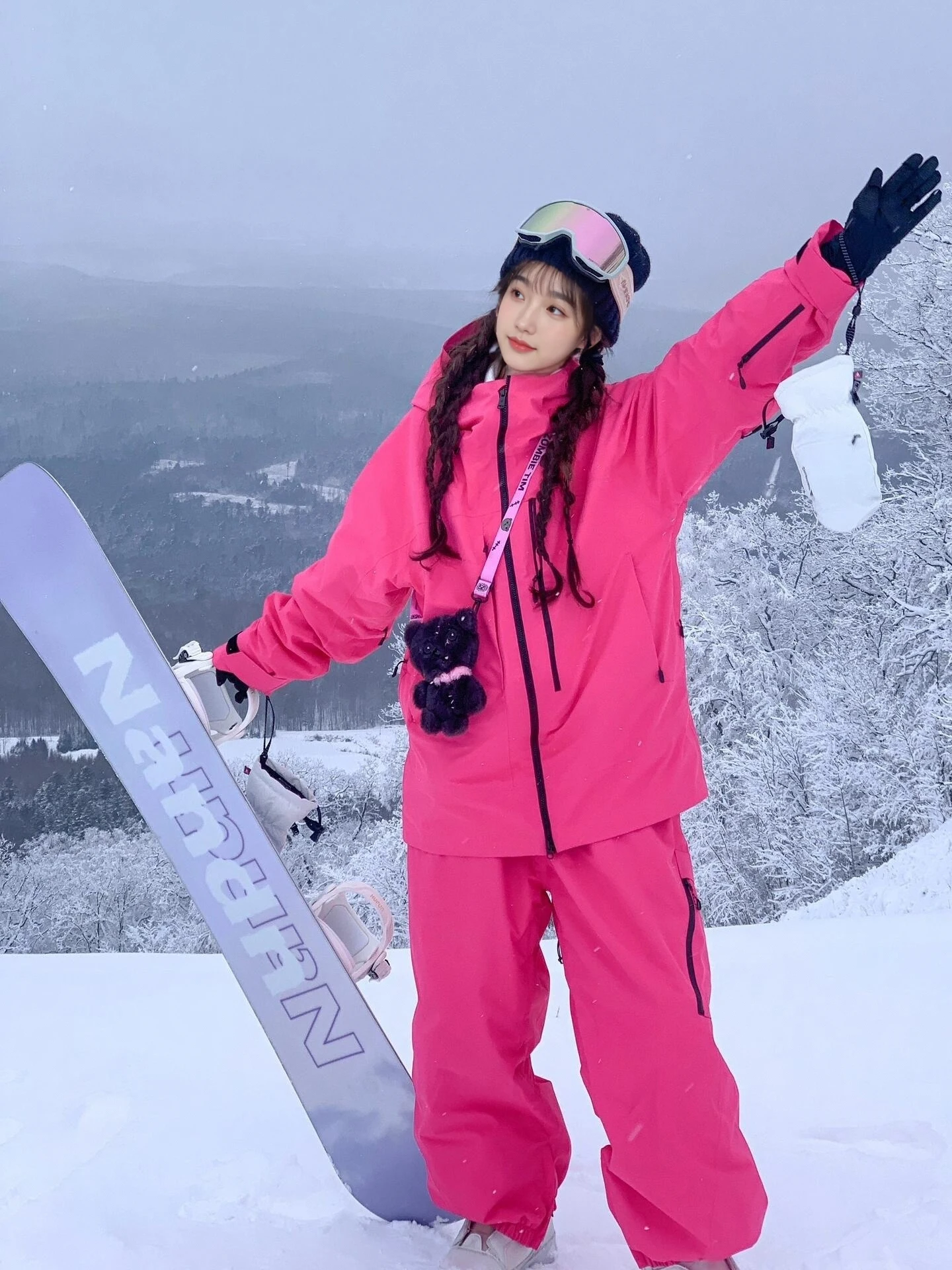 Fuyan Rosa Set di tute da sci da donna Outdoor antivento impermeabile Coppia singolo doppio Snoar Pantaloni lunghi Chiusura con cerniera