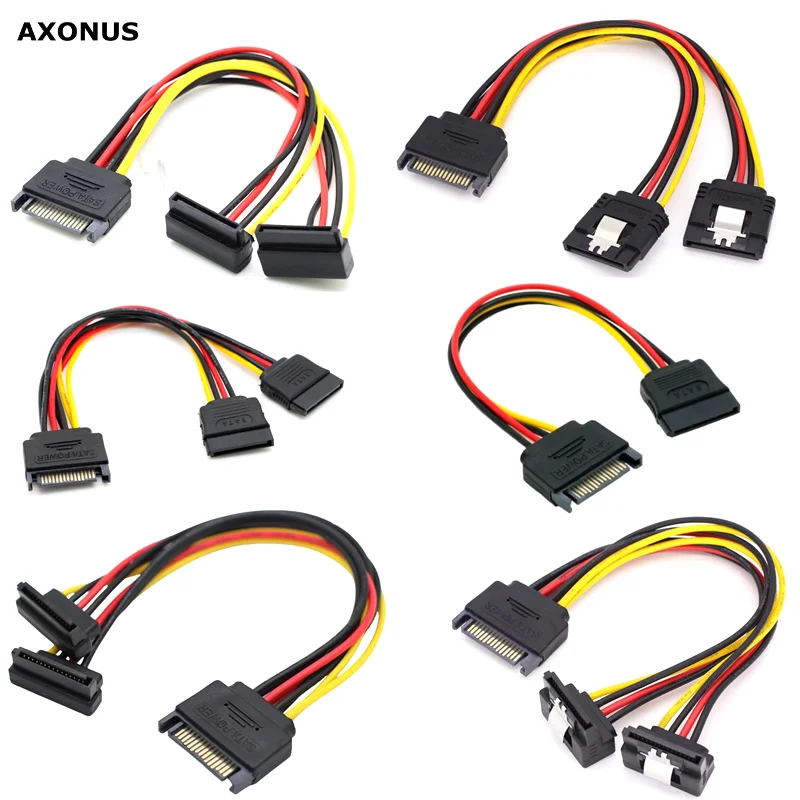 With Shrapnel For Computer Case SATA 15Pin Hard Disk Power Supply Male to 2 Bus Splitter Extension Cable 90 Degree High Quality