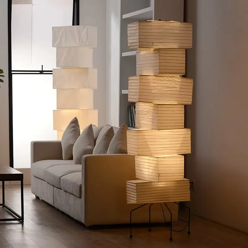 Modern Chinese Lantern Light Emitting Diode Light E27 Bulb Square Paper Light Tripod Adjustable Height Warm White Hotel & Home