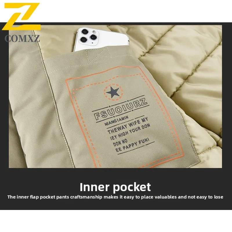 COMXZ 2025 Mens Plus Size Winter Workwear Puffer Jacket Military Style Waterproof Windproof Detachable Hood Outdoor Sports Coat