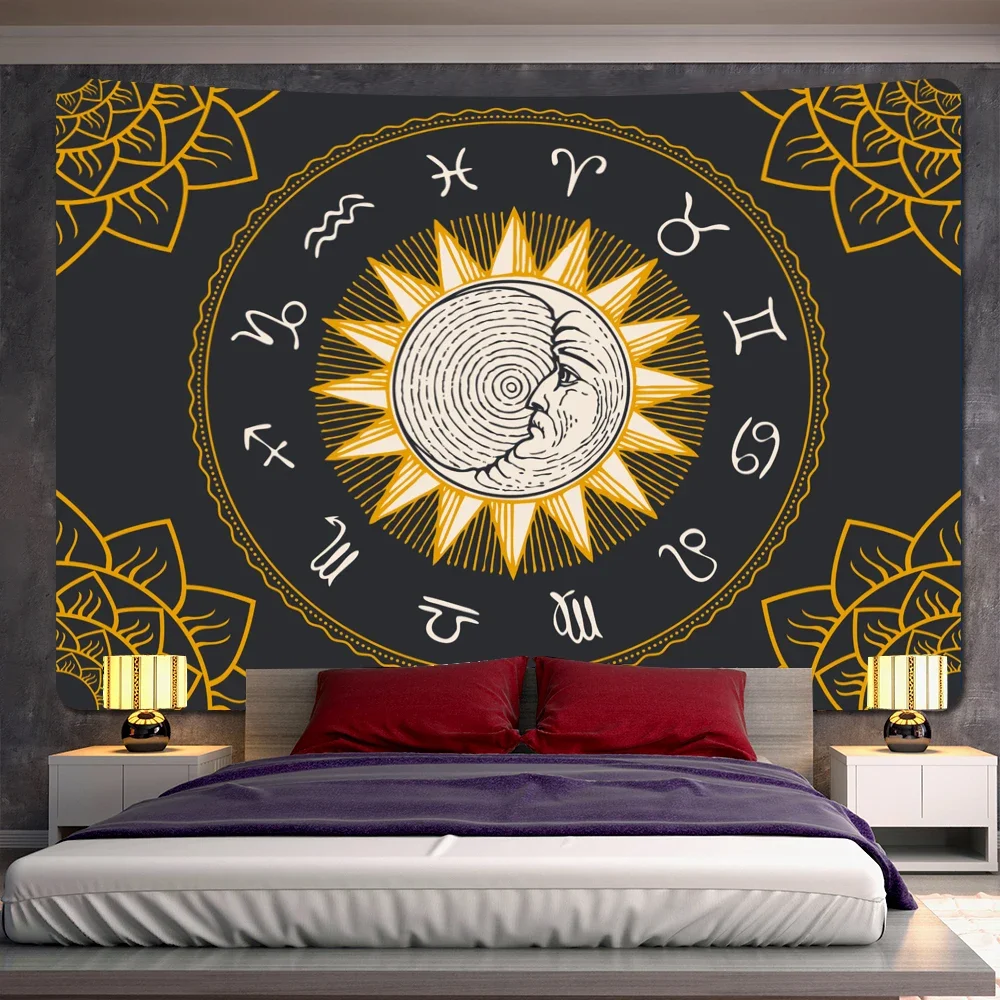 Sun mandala psychedelic scene home decoration tapestry bohemian wall hanging bedroom wall decoration background cloth yoga mat