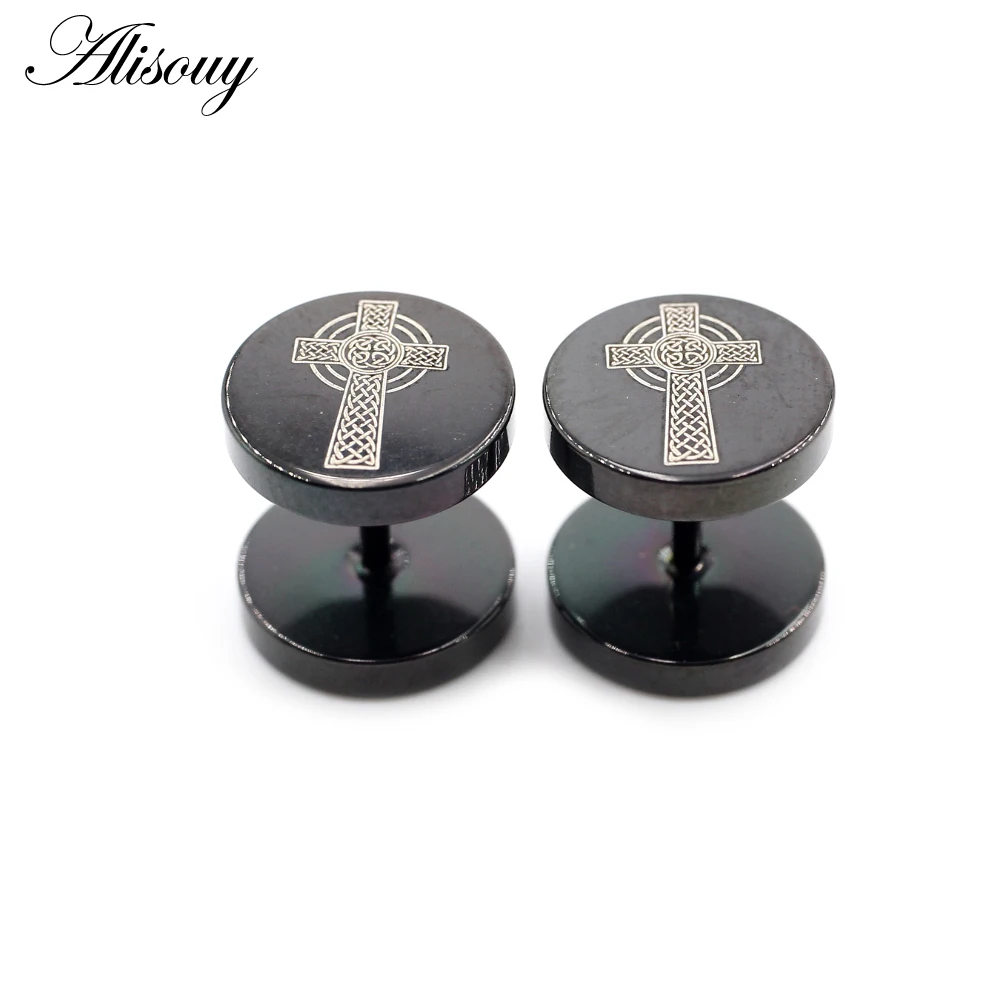 Alisouy 2pcs Moon Flower Cross Star Lion Stainless Steel Unisex Men Women Barbell Ear Stud Earring Tragus Helix Piercing Jewelry