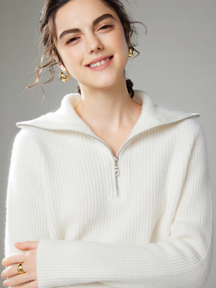 TLOML Maglione da donna in cashmere 100% Mezza cerniera Dolcevita Pullover Autunno Inverno Spessore Morbido Caldo Casual Maglieria in cashmere Top