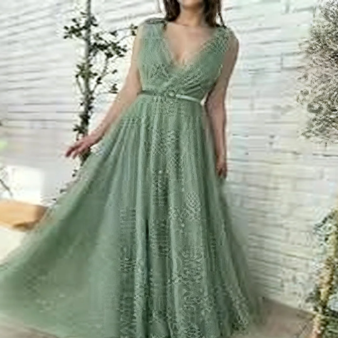 

Customized V-Neck A-Line Cap Sleeves Belt Evening Dress formal evening dresses birthday party prom gowns for women