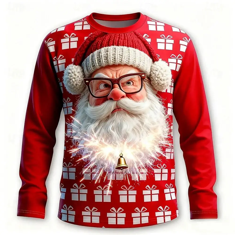 

Мужская футболка Cisas с забавным принтом Санта-Клауса, длинными рукавами, из искусственной кожи, нелиняющая, с рукавами длиной 9/10