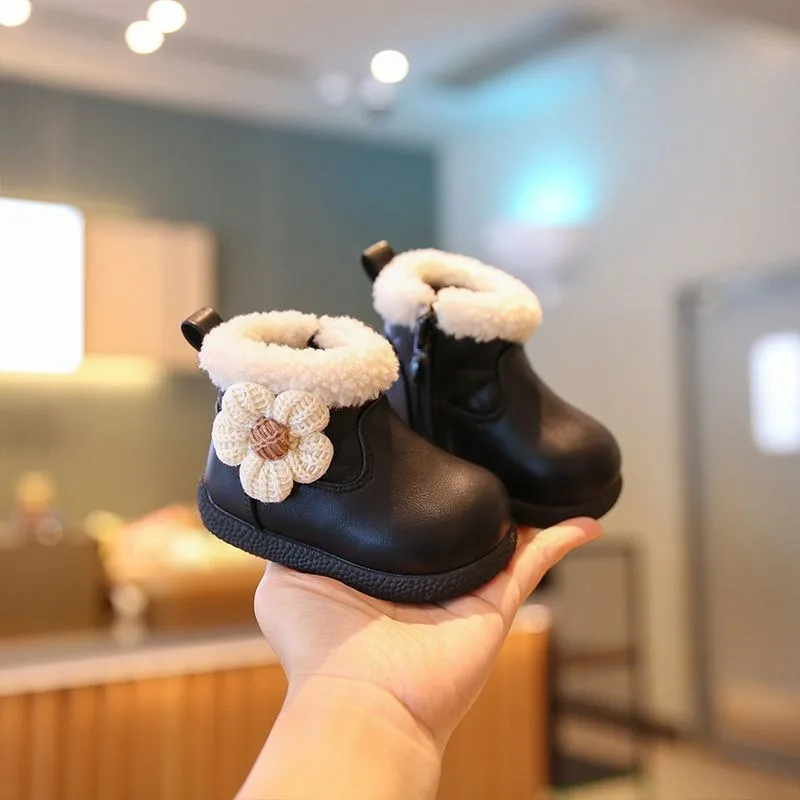 

New Arrival Baby Girls Winter Warm Fleece Lined Cotton Short Boots Non Slip Toddler Walking Shoes Princess Style for Children