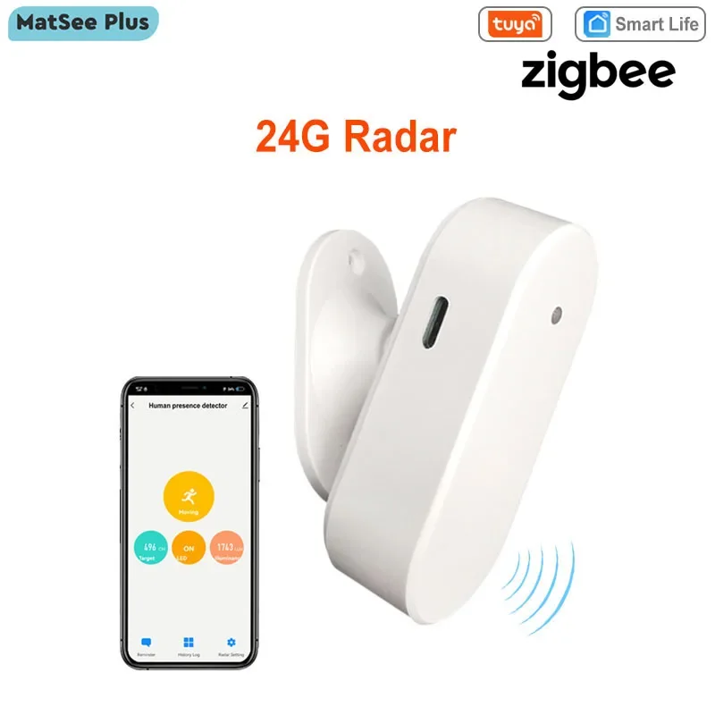 

Tuya Smart Life ZigBee Millimeter Wave Radar 24Ghz Motion Sensor Human Presence Detector Luminance/Distance Detection USB 5VDC