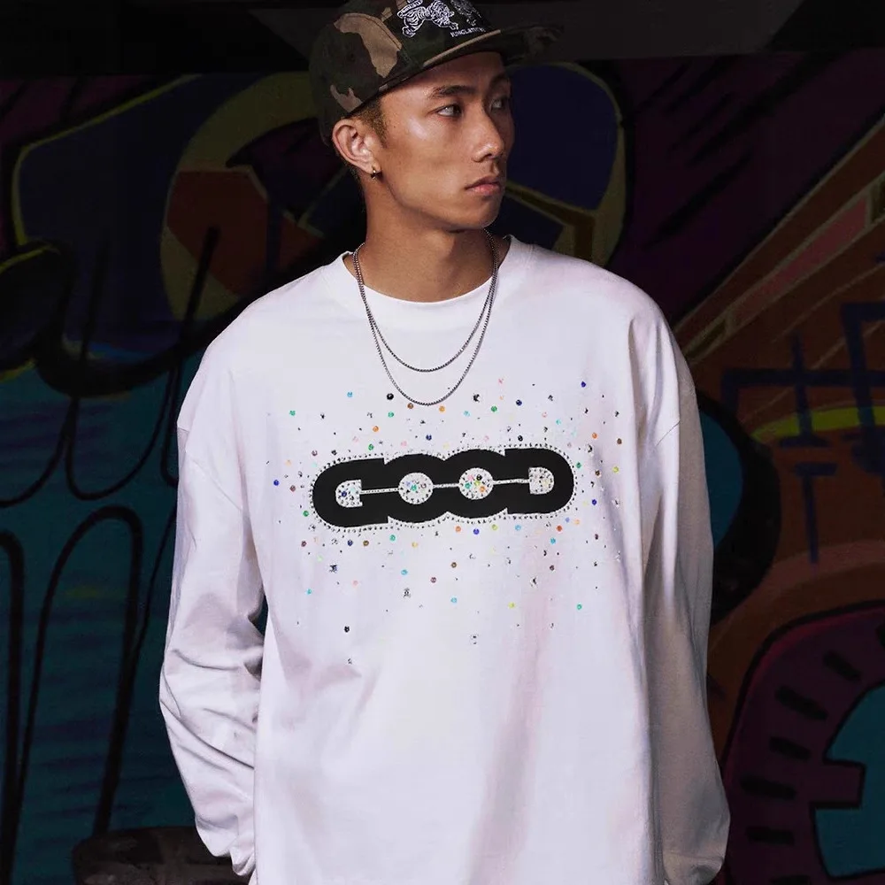 High-Quality Goodbrand Fashion Holiday Candy-Colored Gemstone Long-Sleeve Premium Print Top American Cotton