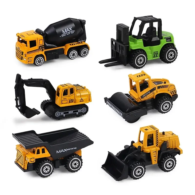 6 Piece Set Diecast 1:64 Alloy Car Model Toys Inertia Sliding Engineering Fire Truck Pickup Off-road Police Racing Car Kids Toys