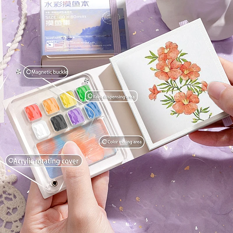 Painting Practice Paper Board Outdoor Travel Sketching Mini Pocket Watercolor Book Portable Mixing Palette Papers Drawing Tool ﻿