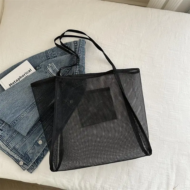 

Fashion Casual Mesh Hollow Out Shoulder Bag Travel Vacation Beach Tote Bag Large Capacity Shopping Bag For Women Gifts