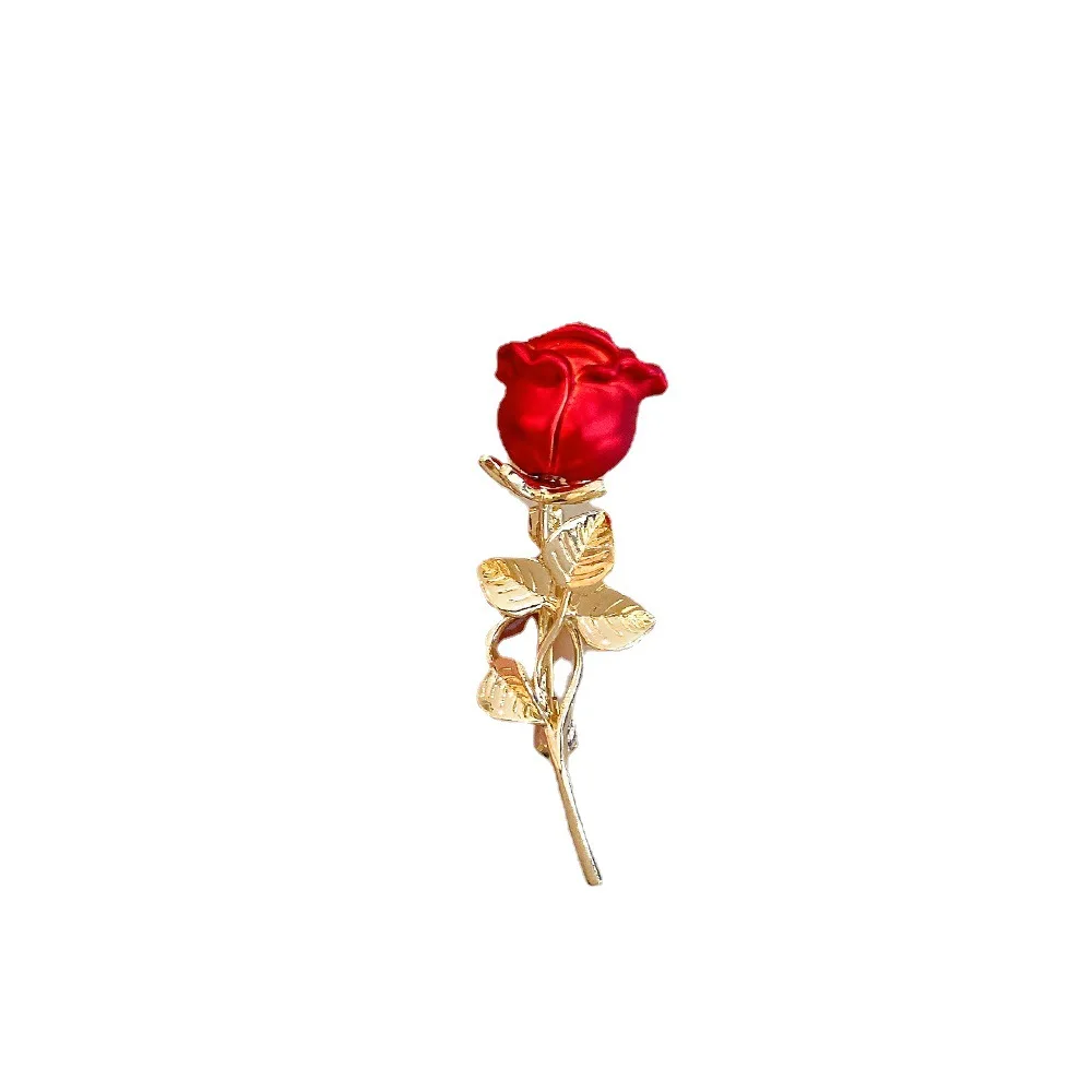 2024 New Red Rose Flower Brooch For Women Elegant Blouse Brooch Pin Dress Luxury Fashion Jewelry Accessories Party Gifts