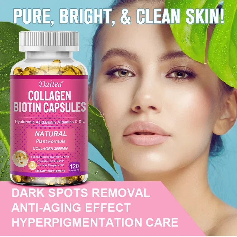 Collagen & Biotin Vitamin C E Hyaluronic Acid - Collagen Supplement for Men & Women - For Healthy Nails, Skin, Hair & Joints