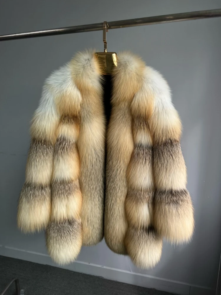 2023 New Style  Luxury Winter Natural Fox Fur Coats  for Women Fancy Fasion Kpop Gril\'s Snow Real Thick Gold Island Fox Jacket