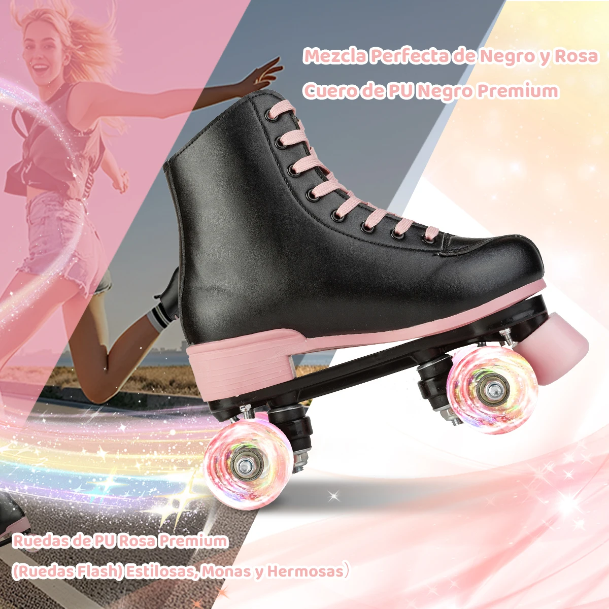 サイズ32-40 新品 4輪スケートシューズ 大人用 アウトドア スケートトレーニング フラッシュローラースケート 女性用 ダブルロウ クワッドスケートシューズ