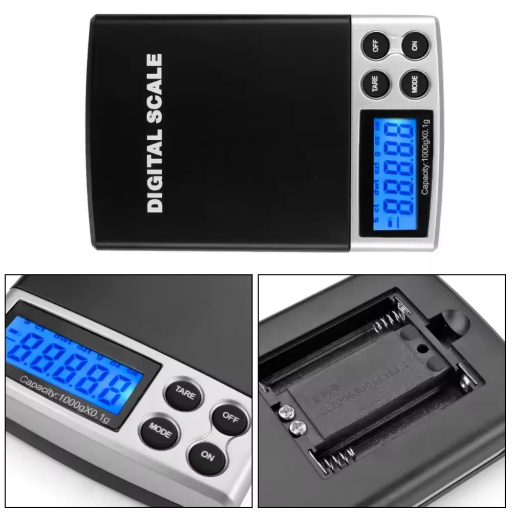 Mini Electronic Jewelry Scale Pocket 100/200/300/500/1000/2000g 0.01/0.1g Kitchen Scales Balance with BackLight