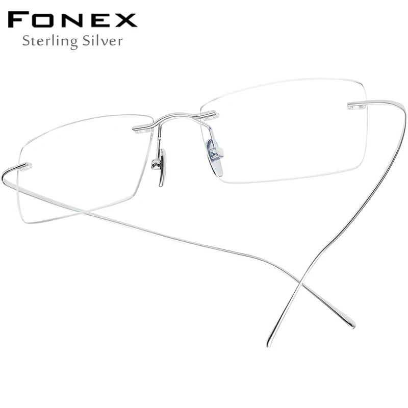 FONEX Sterling Silver S800 Glasses Frame Men 2022 New Rimless Eyeglasses Spectacles Eyewear FS001