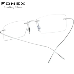 FONEX-男性用スターリングシルバーs800レンズ,光学フレームレス,2022