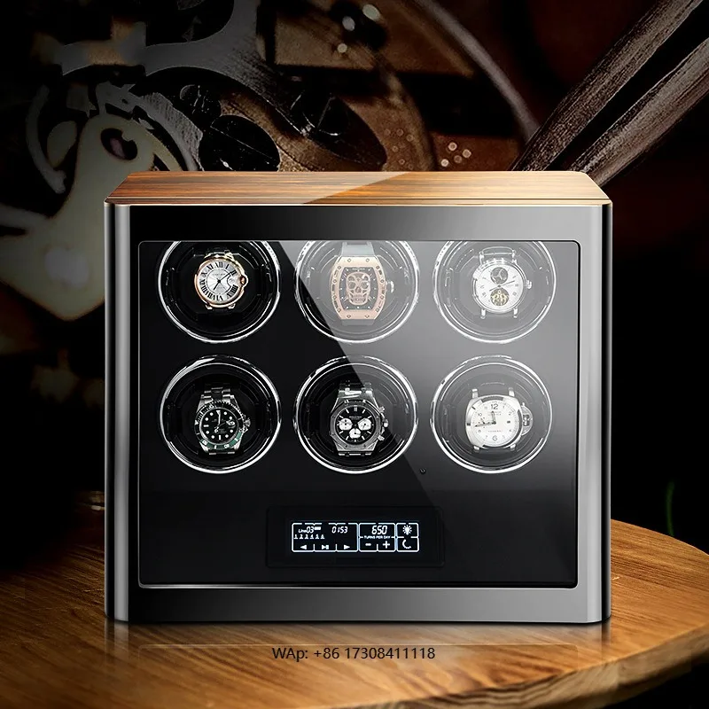 Square Automatic Winding Watch Winder Luxury Wood Watch Box and Display Case with Touch Control Multi-Watch Storage