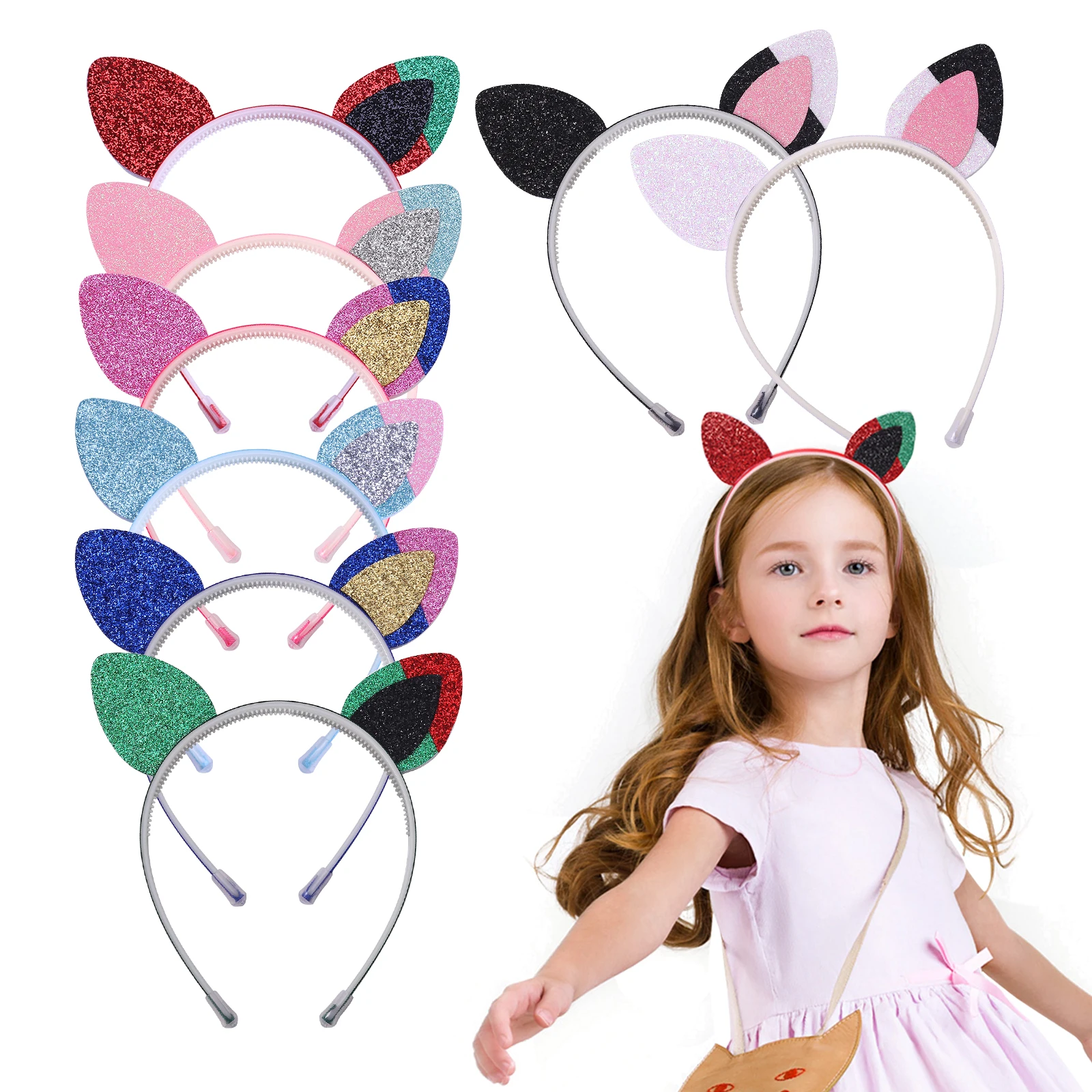 

1/4/8Ppcs set Glitter Cat Ears Headband Headband for Girls Women Sparkly Hair Hoop Shiny Hairbands Hair Accessories Wholesale