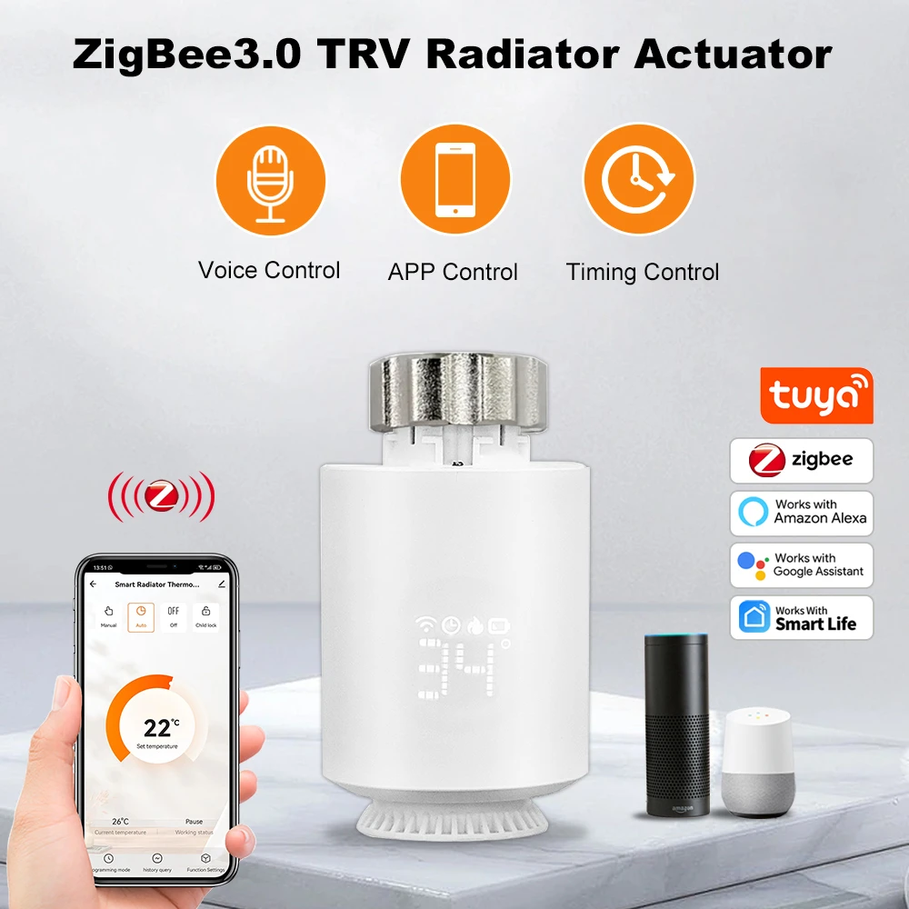 Tuya Zigbee 3.0 Smart Radiator Actuator Valve Thermostat Thermal Head Programmable Temperature Controller For Alexa Google Home