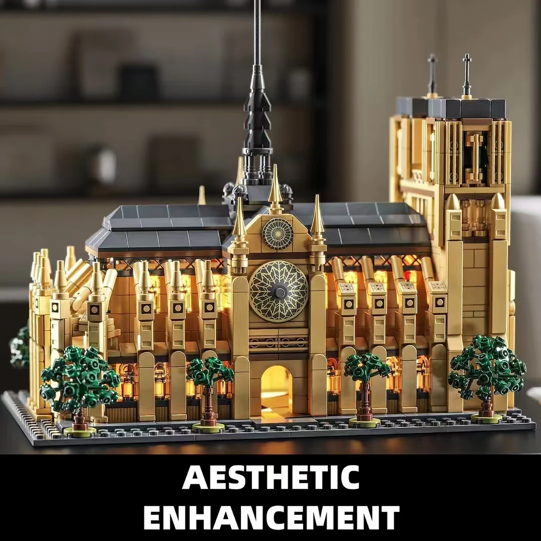 Street View Series City Notre-dame de Paris Building Block Medieval Church Model Bricks Toys For Kid Birthday Gift MOC With LED