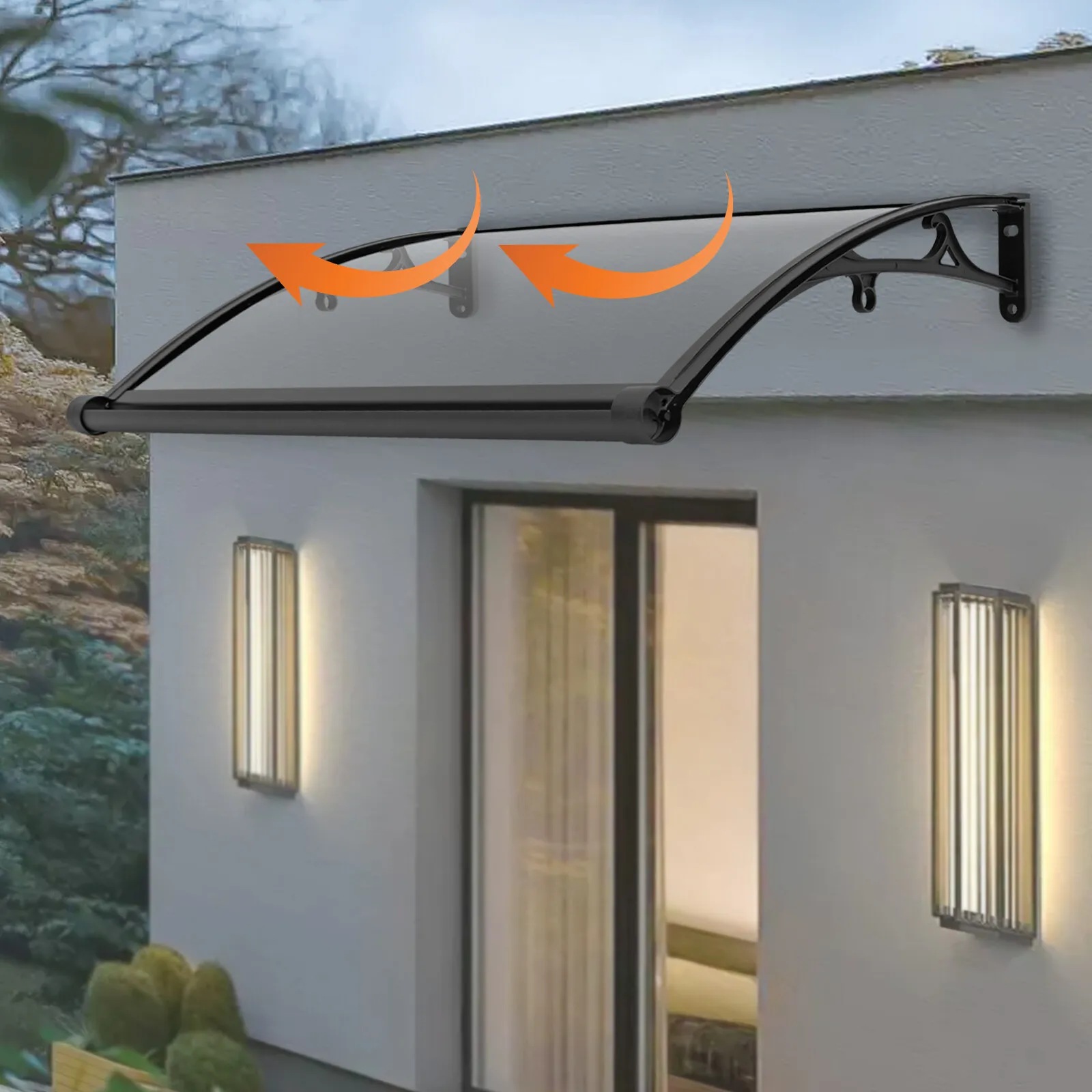 Black+Gray Door Awning Canopy With English Manual - Complete Installation Accessories, Prevents Rain/Snow/Sun Damage image 5