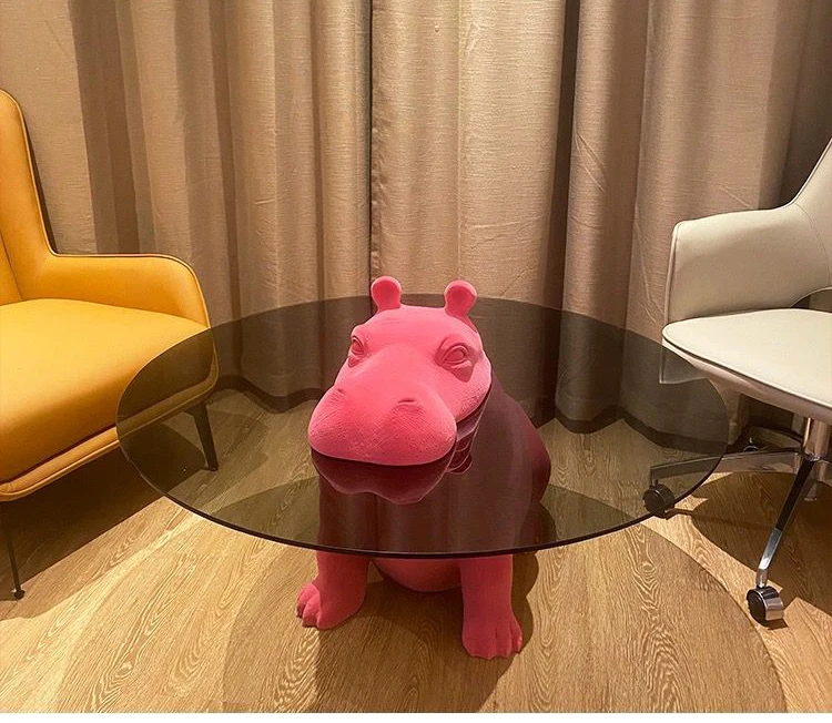 Italian Coffee Table Minimalist Circular Glass Creative Animal Hippopotamus Coffee Table Living Room Home Reception Room Round T