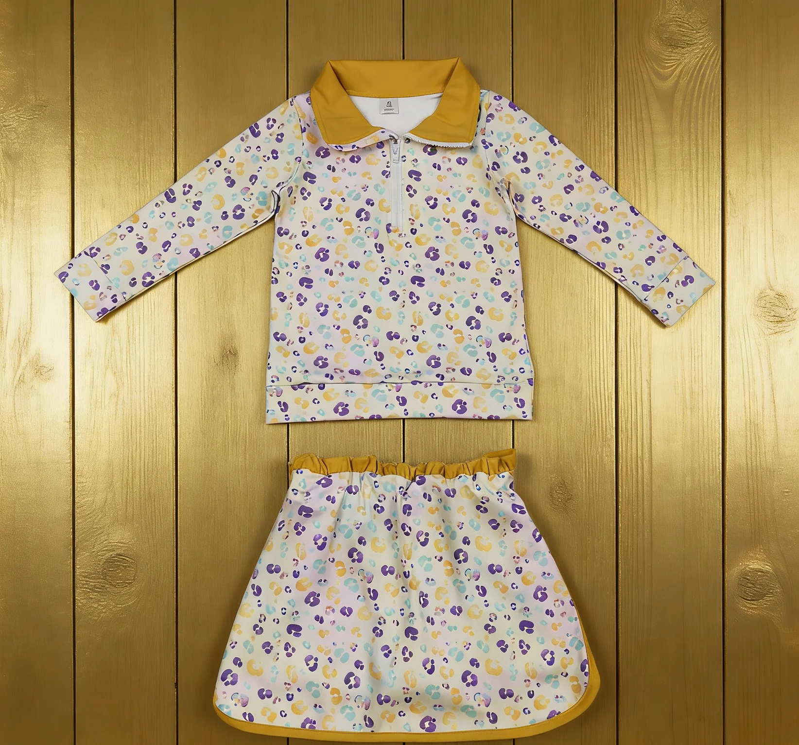 

Z1126-07 GLD1365 Kids Girls Yoga Outfit Long Sleeve Top With Skirt Set Children Boutique Clothes