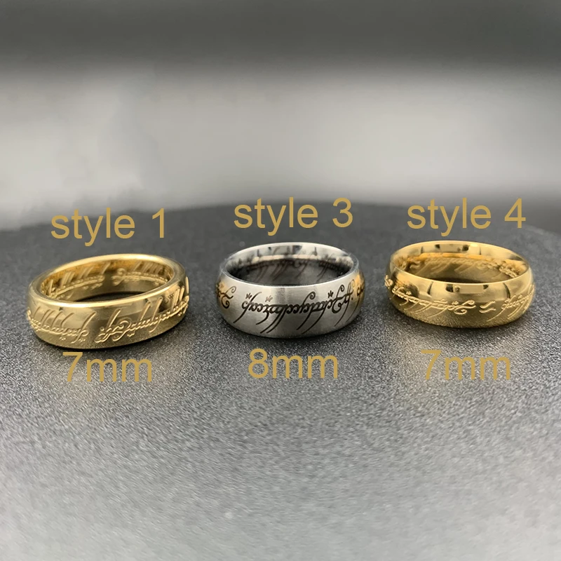 Lord of The Finger Rings Movie with The Same Inside and Outside 3D Engraving Spanish Sanskrit Ring Stainless Steel Exquisite