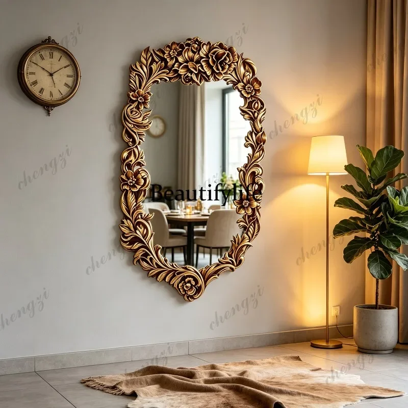 M02 French retro makeup mirror wall-mounted American carved decorative mirror luxury bathroom mirror