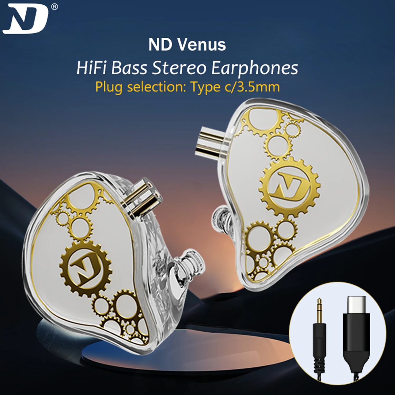 ND Venus HiFi Headphones 3.5mm Type C Earphone Bass Stereo Gaming HiFi Wired Earphone Music Earbuds With Mic For Smartphones