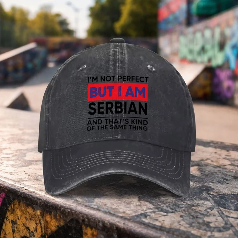 Serbian Language Printed Washed Baseball Cap Unisex Duckbill Hat for Outdoor Sports & Daily Wear