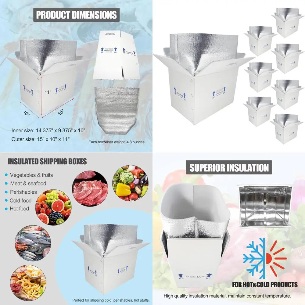 

Двухслойные термоизолированные коробки для перевозки гнилопрочувствуемых и замороженных продуктов, 15x10x11 дюймов, 8 штук в упаковке, многоразовые почтовые коробки с вкладышами для защиты от влаги.
