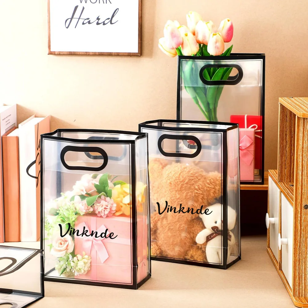 

5pcs Frosty PVC Plastic Custom Logo Wedding Favor Bag with Handle Bridal Shower Birthday Party Gift Pouch Cosmetics Packaging